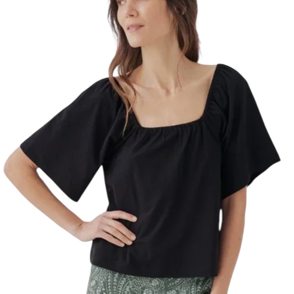 Pact Top Blouse Womens S Small Luxe Jersey Flutter sleeve Organic Cotton Blend